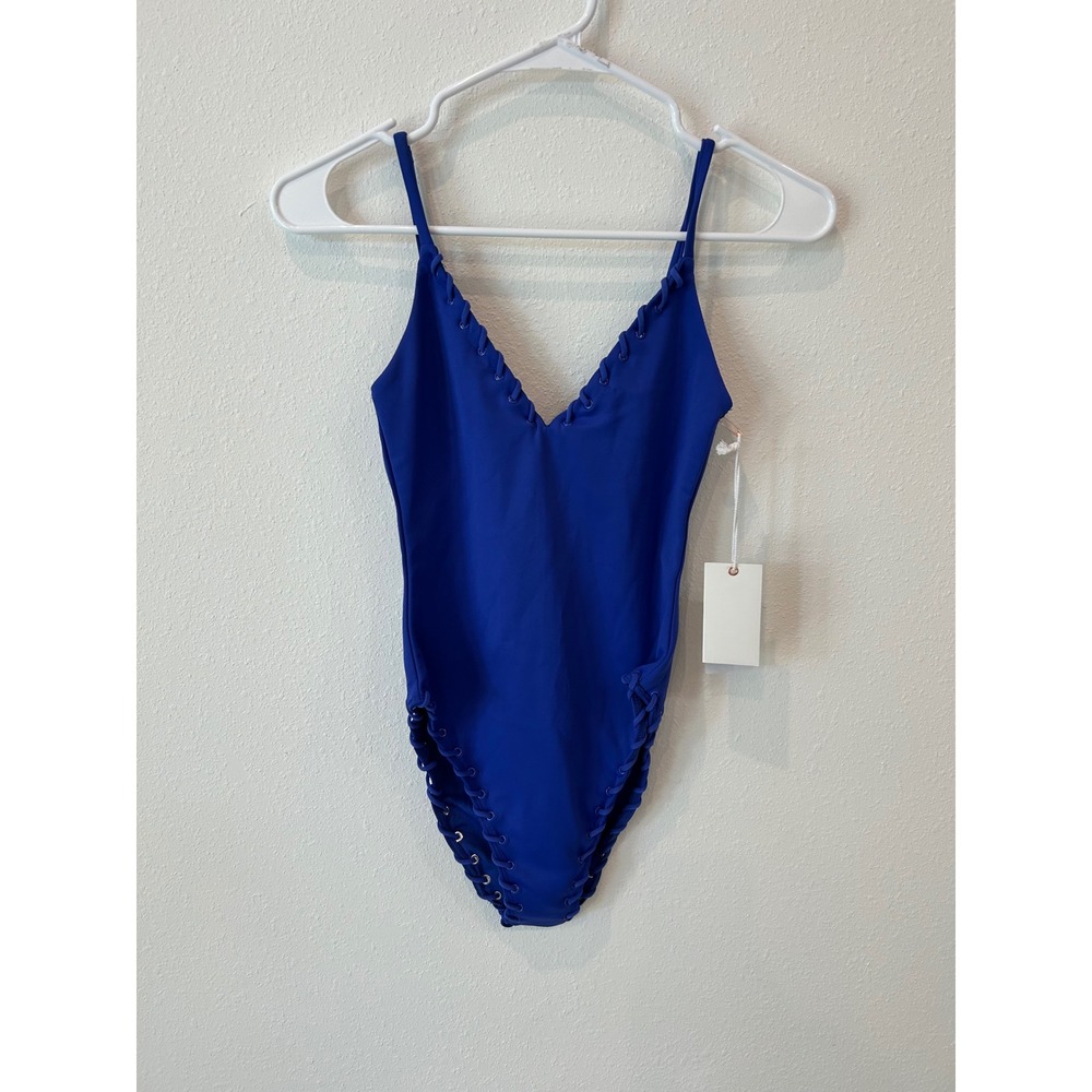 Good American Capri Blue Lace Up One Piece Swimsuit Womens Size S NWT